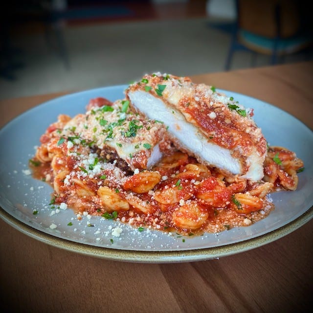 Tray of Chicken Parmigiana.